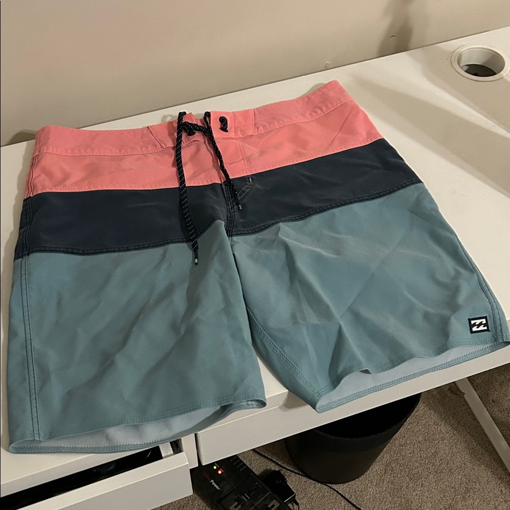 Billabong Men's Swim Shorts - Coral, Navy, and Teal